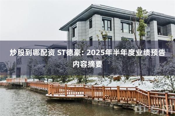 炒股到哪配资 ST德豪: 2025年半年度业绩预告内容摘要